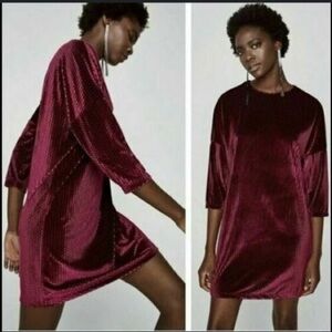 Zara Velvet Burgundy Oversized Dress - Midi